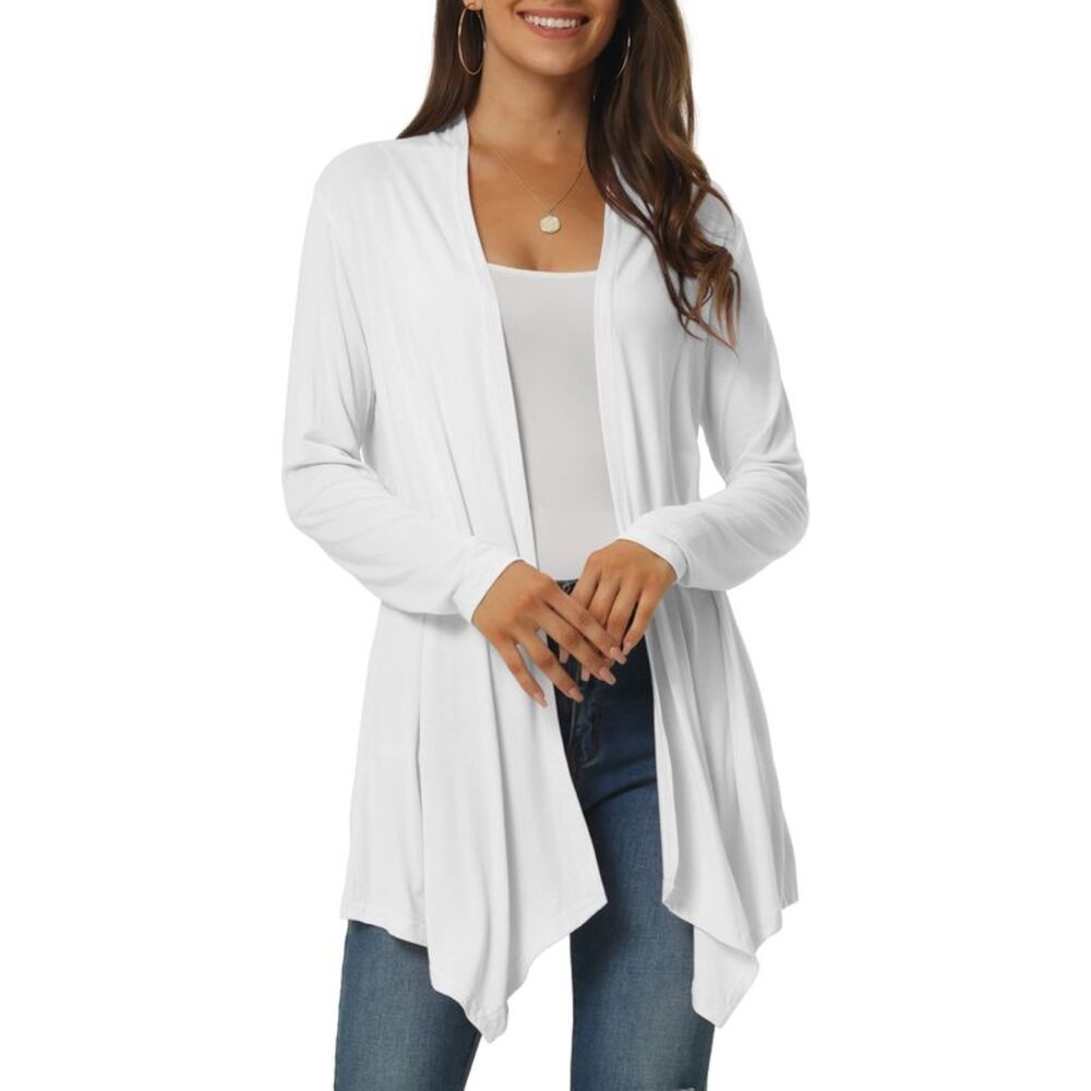 Draped Front Open Cardigan Knit Duster Cardigan White